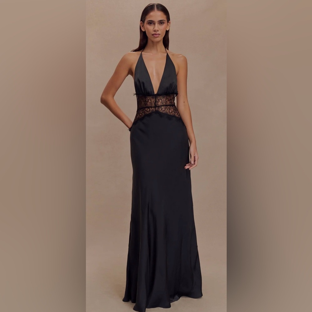 Meshki Dinah Lace and Satin Maxi Dress- Black